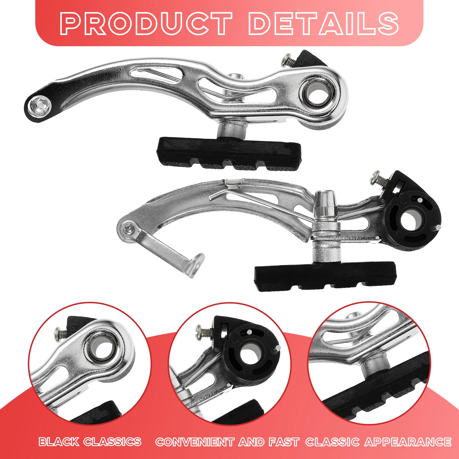 

1 Pair Aluminum Alloy Bike Brake Calipers Long Curved Design Replacement Disc Brake Kit For Mountain Bicycle Cycling Accessories