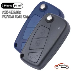 KEYECU 3 pulsanti ASK 433MHz PCF7941 Chip per Fiat Panda 2003 2004 2005 2006 2007 2008 2009 2010 2011 2012 Flip Remote Key Fob