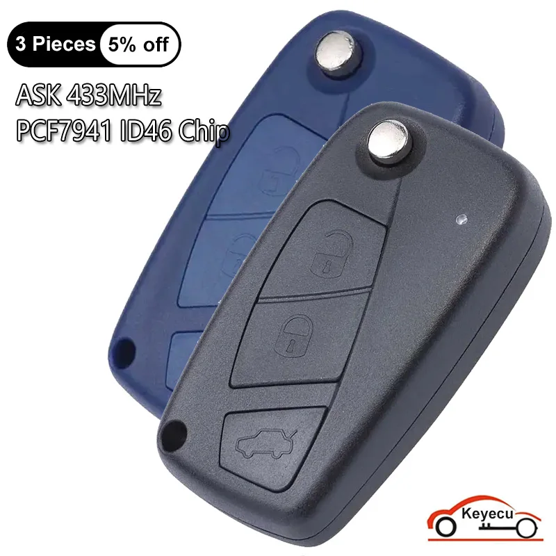 KEYECU 3 Buttons ASK 433MHz PCF7941 Chip for Fiat Panda 2003 2004 2005 2006 2007 2008 2009 2010 2011 2012 Flip Remote Key Fob