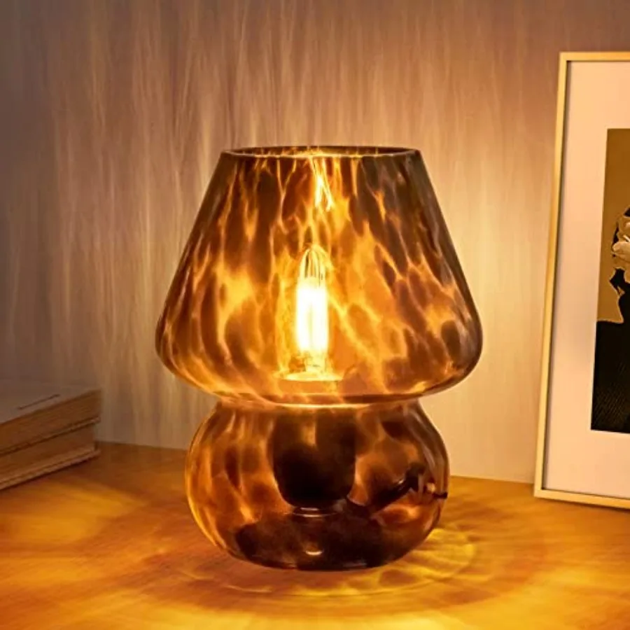Mushroom Lamp Small Vintage Table Lamp for Bedroom Nightstand, Bedside Lamp Translucent Glass Stepless Dimmable, Murano Aesthet