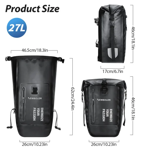 Imagen 2 del producto NEWBOLER-Bolsa de alforja para bicicleta, bolsa impermeable de gran capacidad para viaje y ciclismo, asiento trasero para bicicleta, accesorios para bicicleta eléctrica, 27L