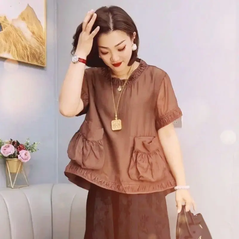 

New Fashionable Loose Round Neck Top for Women's Versatile Shirt Short-sleeved Casual