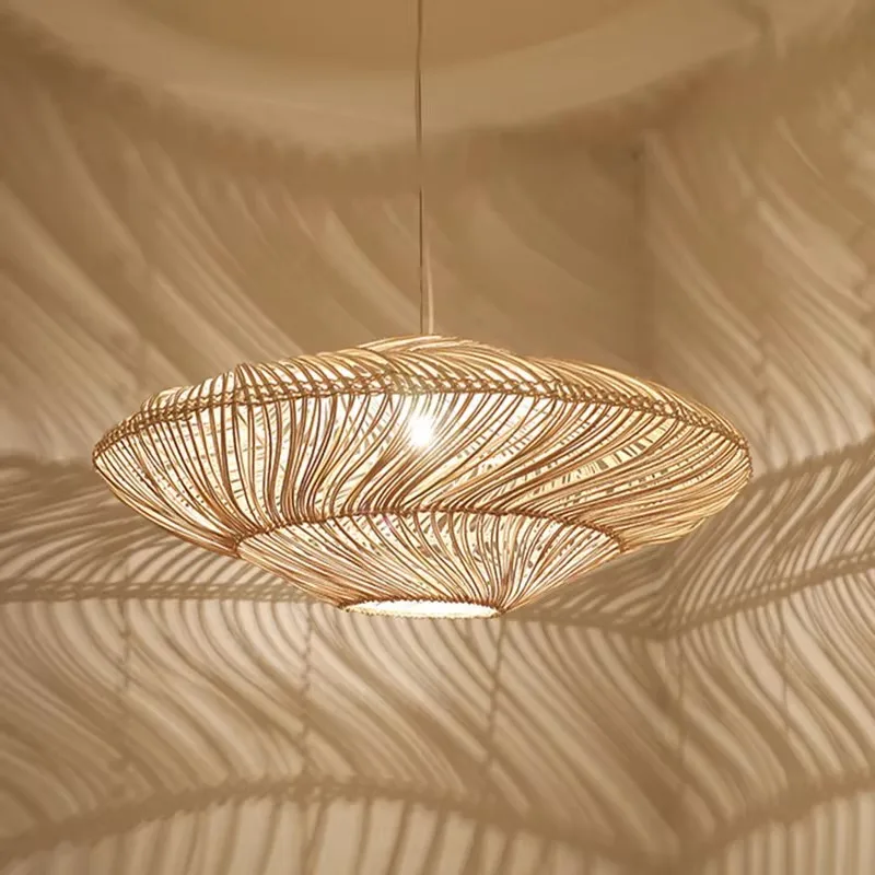 New UFO Shades Rattan Lamp Creative Chinese Style Pendant Lights Suspension Dining Room Restaurant Lights E27 Led Hanging Lamp image 3