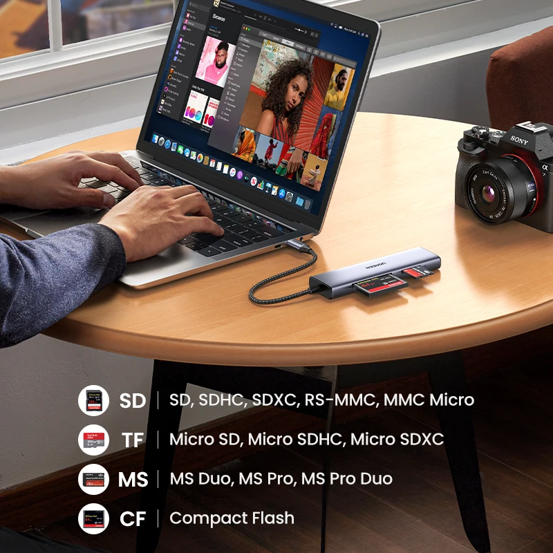 UGREEN قارئ بطاقة USB3.0 4-in-1 USB-C إلى SD TF CF MS بطاقة الذاكرة محول لأجهزة الكمبيوتر المحمول ويندوز ماك OS مايكرو SD OTG قارئ بطاقة