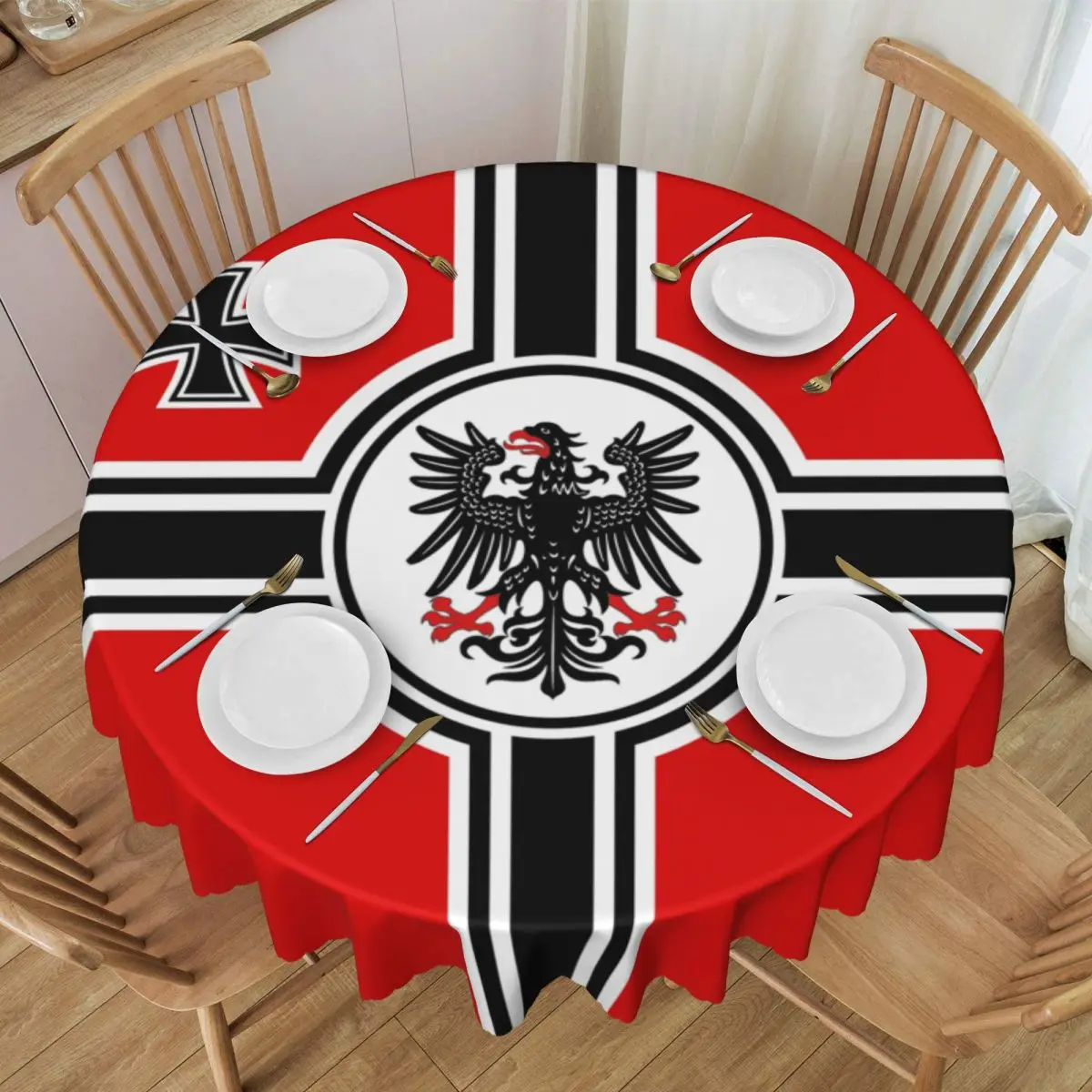 Round German DK Reich Empire Of Flag Tablecloth Waterproof Oil-Proof Table Cover 60 inches Germany Proud Table Cloth