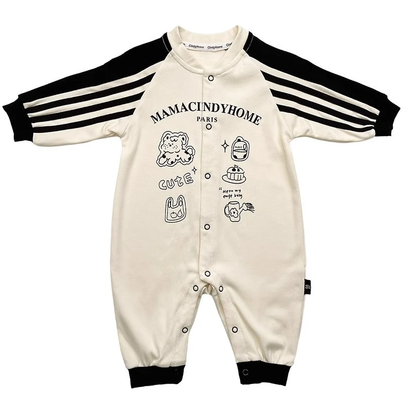 

Unisex Baby Round Neck Onesie for Spring & Autumn Boys & Girls Cute Striped Cartoon Print Bodysuit Halloween Outward Soft Romper