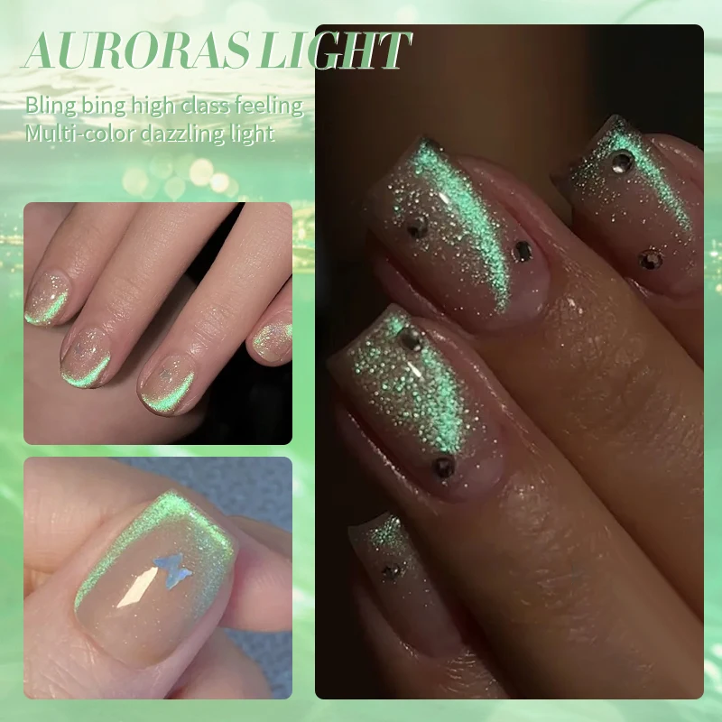 BORN PRETTY Auroras Mint Manbo Green Cat Magnetic Gel Nail Polish 10ml Semi Permanent Glimmer Crystal Magnet Nail Gel Polish