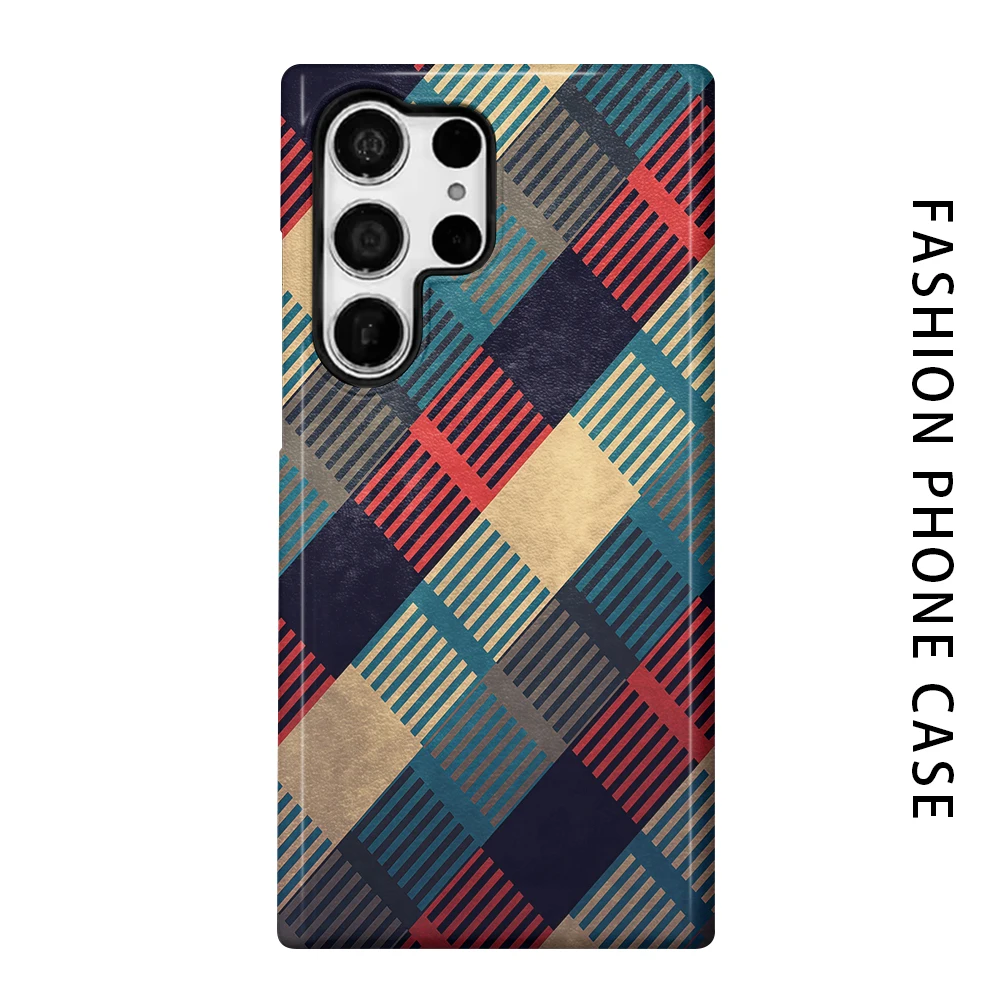 Modern Plaid Phone Case for For Samsung Galaxy S26 S25 S24 S23 S20 FE A56 A36 Ultra Glossy HD Hard Cover Film Shell