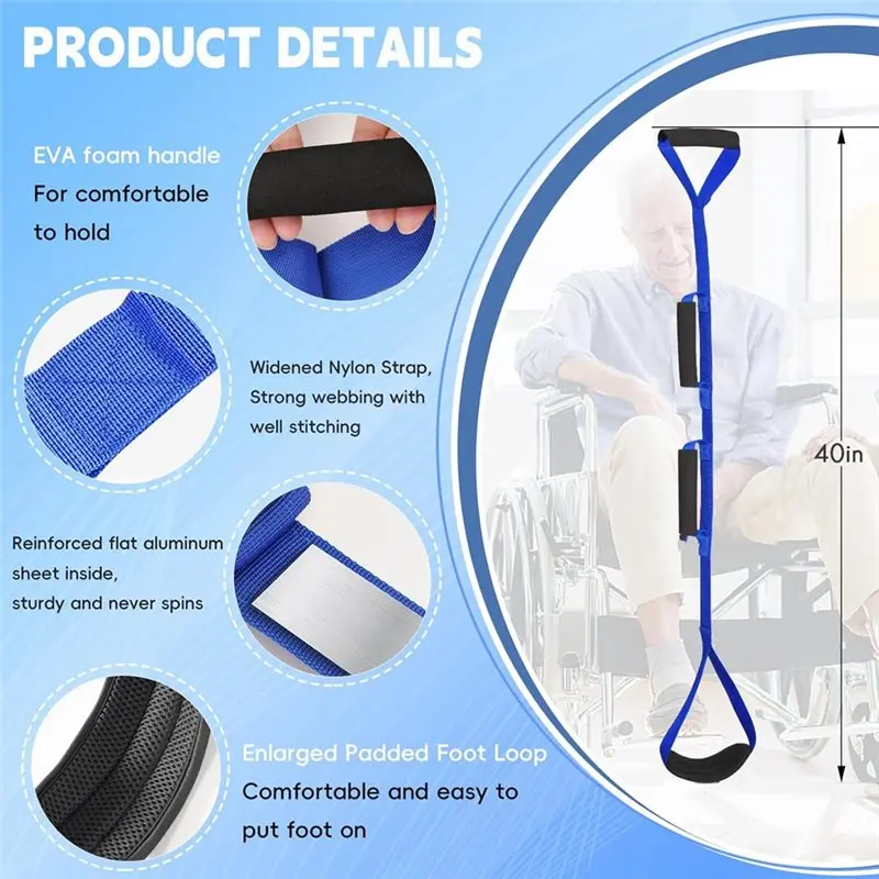 ELEG-Rigid Leg Lifter Strap 40 Inch, Long Leg Lifter With EVA Handgrips& Foot Loop, Leg Lifter After Hip Replacement