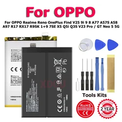 Batteria per OPPO Realme Reno OnePlus trova V25 9i 9 8 A77 A57S A58 A97 R17 RX17 R9SK 1 + 9 7SE X5 Q5i Q3S V23 Pro / GT Neo 5 5G