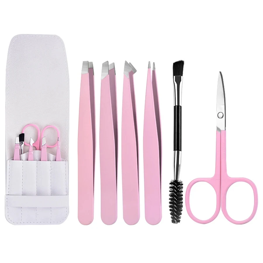 6 Stück Präzisions pinzette für Augenbrauen mit gebogener Schere Augenbrauen pinzette Set Zupfen tägliche Schönheits werkzeuge mit Ledertasche