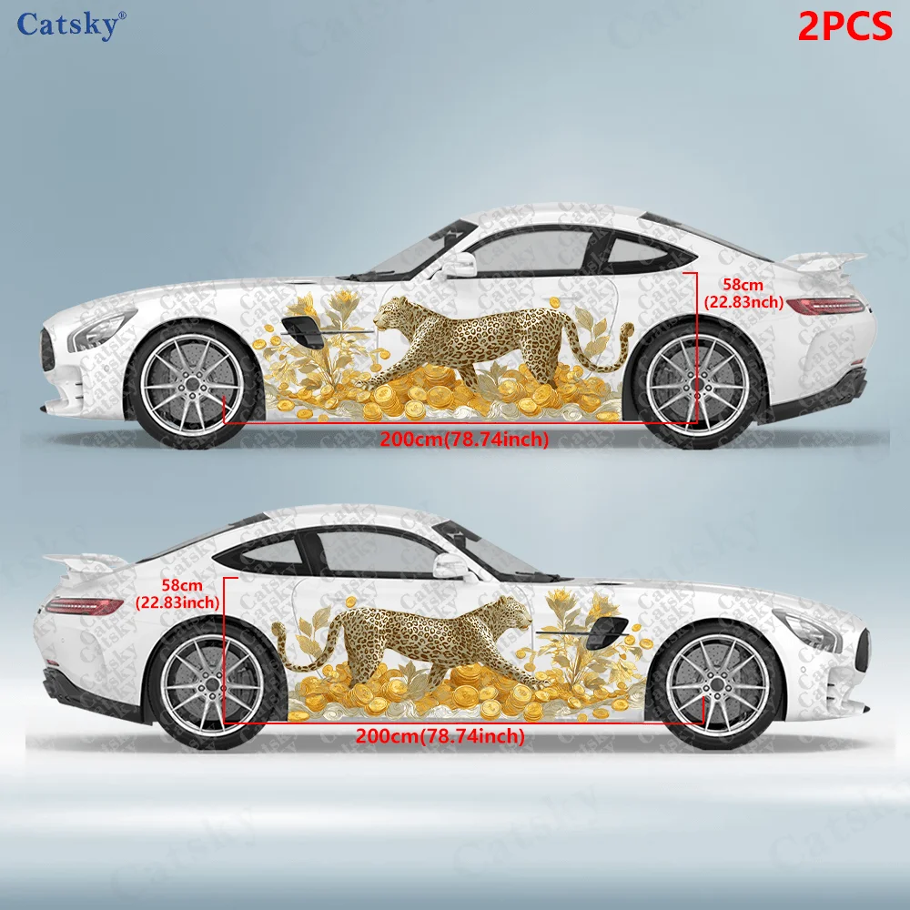 2pcs Shining golden money leopard stickers, suitable for cars and trucks, durable, fade-resistant, easy to install and remove -