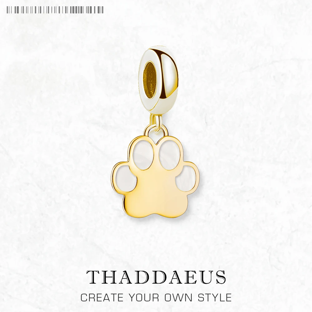 

Gold Dog Paw Dangle Charm Women Men Pet 925 Sterling Silver Pendant Beads Jewelry Cute Gifts