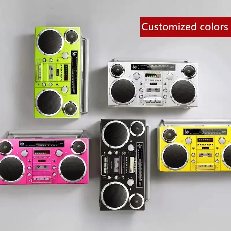 Wireless Stereo Speaker Silver 1980s Style Portable Boombox CD Player Cassette Player FM Radio USB Input - view 6