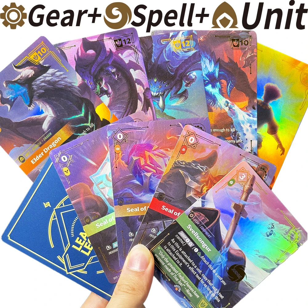 Cartes de jeu à collectionner Riftbound Gear Spell Unit, texturées, avec animation, TCG, Unchecked Power, Svellsongur, Seal of Unity, Baron Nashor, Elder Dragon