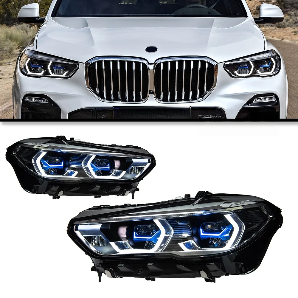 LED Headlights Assembly for X5 G05 2019-2022 Modified Golden Eye Blue Frame LED Daytime Running Lights Lens