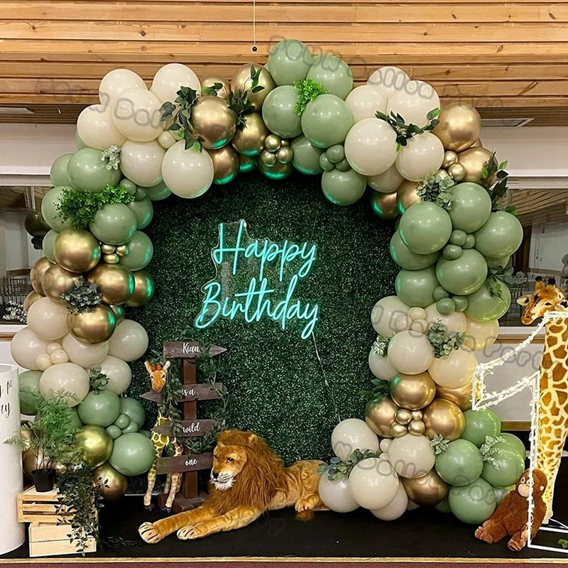 Jungle Safari Party Balloons Green Balloon Garland Arch Kit Wild First Birthday Party Decor Kids Baby Shower Latex Ballon Chain