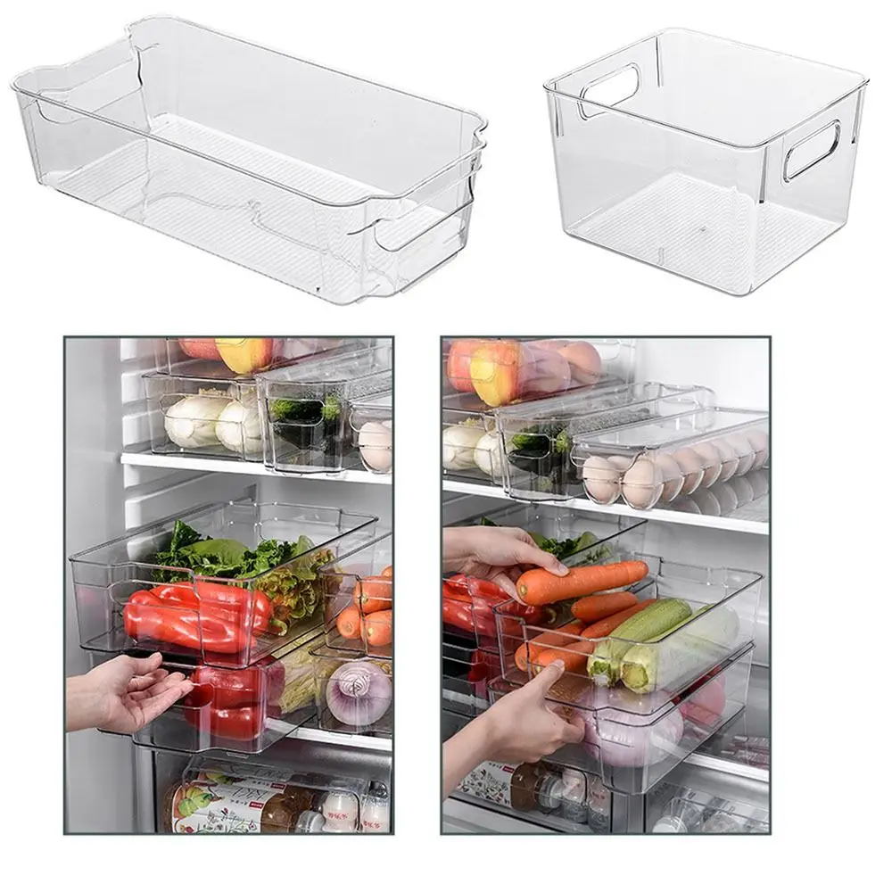 

Plastic Refrigerator Organizer Bins Transparent Thickened Fridge Storage Basket Household Handle Cosmetic Storage Box