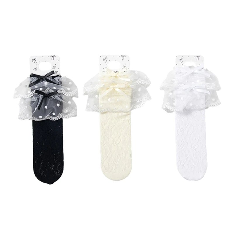 

23GD Girls Sweet Ballet Socks Stackable Socks with Elastic Nylon Fabric and Lace Trimmed Decoration for Dance Class