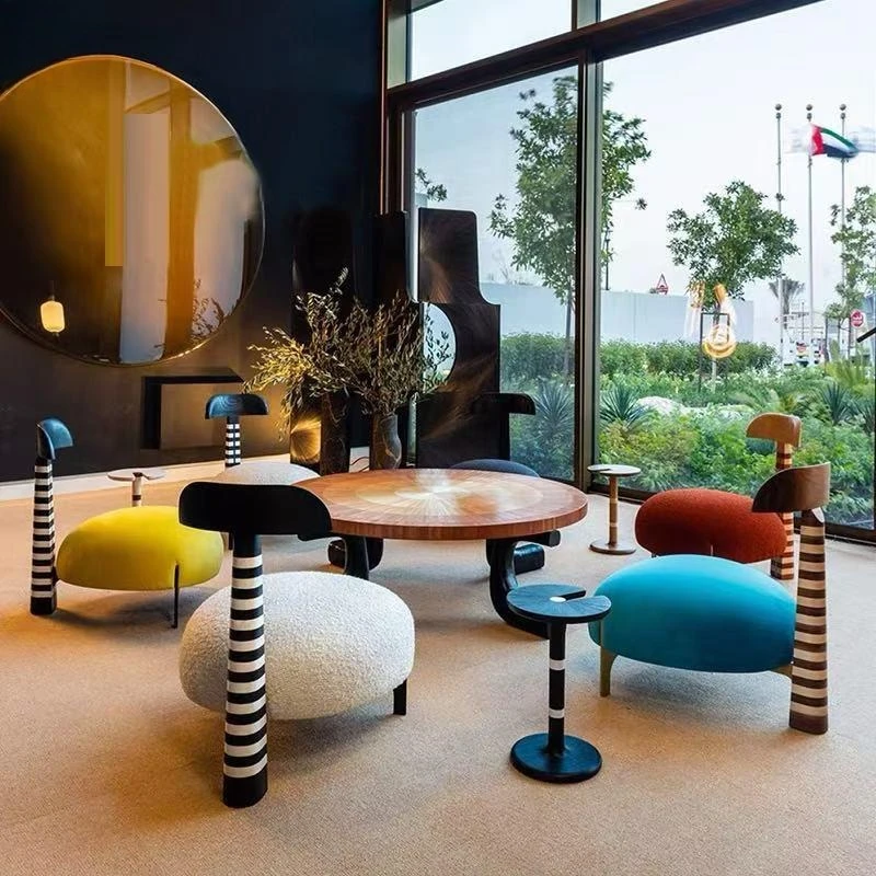 

Medieval style living room small apartment solid wood leisure chair teddy velvet backrest single chair stripe