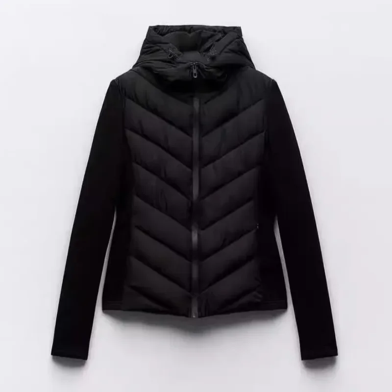 

Зимние куртки женские модные с длинными рукавами воротник-стойка сращенное хлопковое пальто с капюшоном на шнурке на молнии карманы теплый дизайн топ