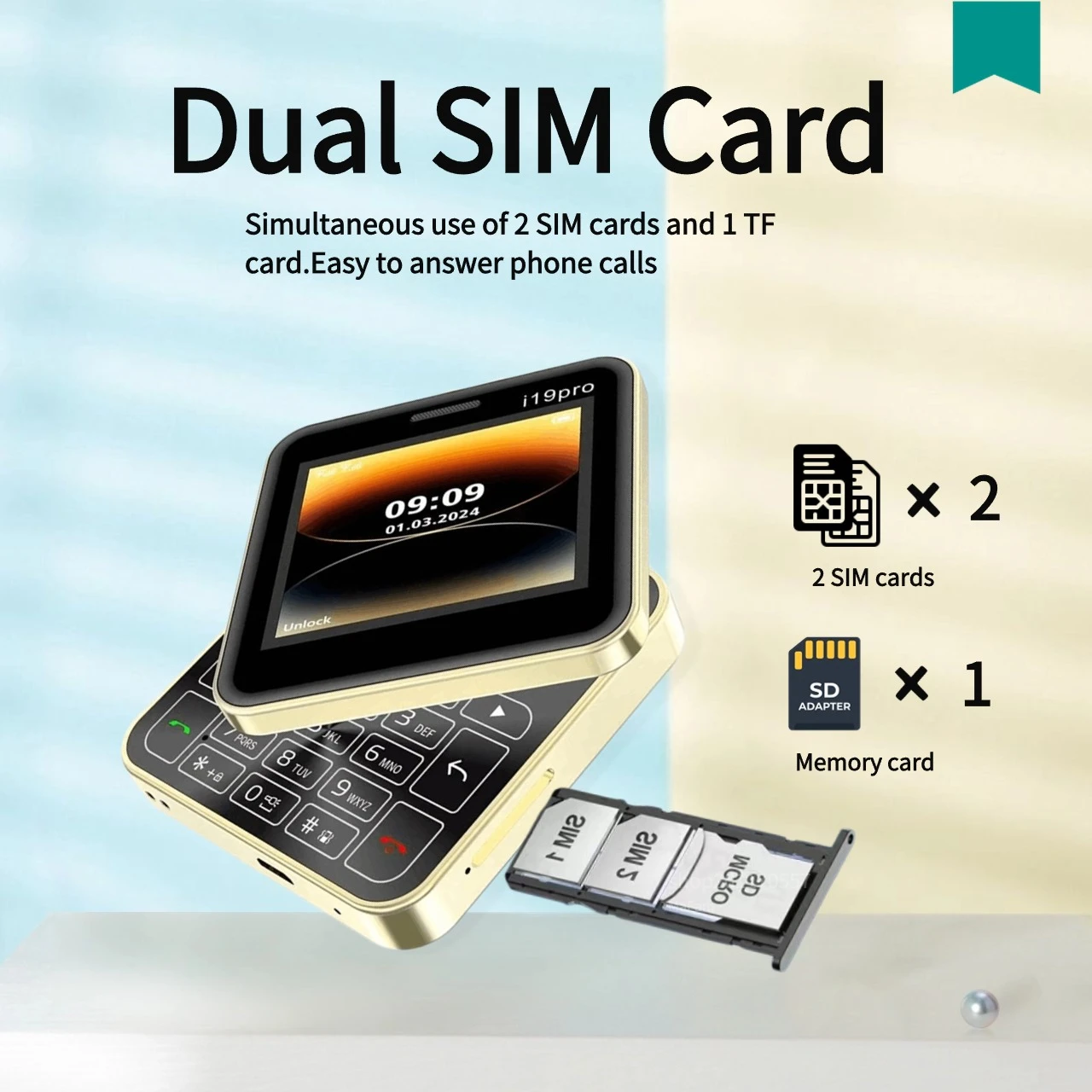 New Rotatable Cute Mini Slider Mobile Phone Push Button Dual SIM Two Torch Whatsapp Magic Voice Blacklist Square Small Ebook