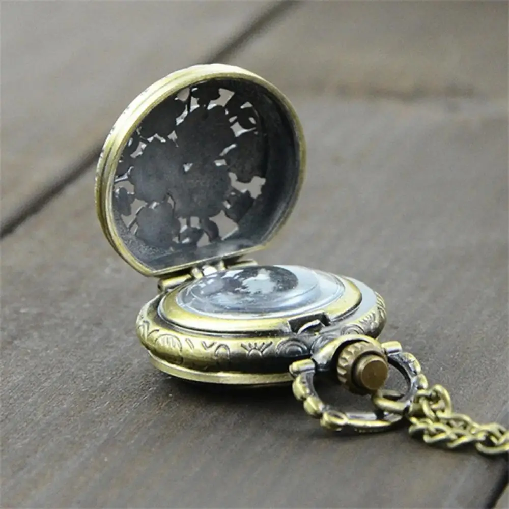 Vintage Hollow Out Analog Fob Watch Retro Steampunk Quartz Necklace Carving Flower Eiffel Tower Chain Clock Unisex Pocket Watch