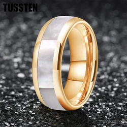 Dropshipping TUSSTEN 4/6/8MM Man Women Ring Tungsten Wedding Band With White Seashells Inlay Domed Polished Finish Comfort Fit