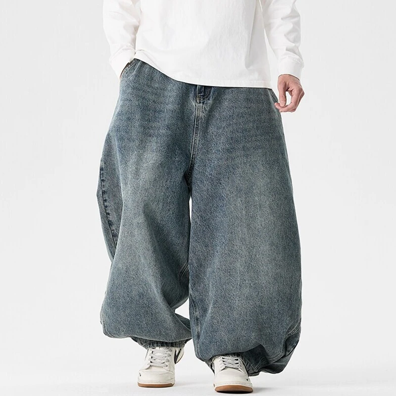 High Waist Men Casual Jeans New Arrival 2026 Spring Vintage Style Streetwear Washed Denim Oversized Male Harem Pants N042
