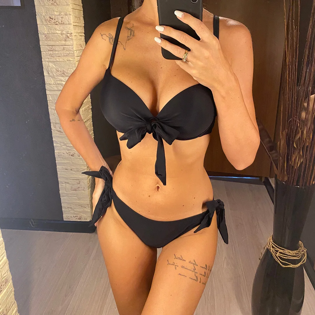 XS - XL, geknoteter Push-up-Bikini, Damen-Badeanzug, zweiteiliges Bikini-Set mit BH-Einlage, Badebekleidung, Badeanzug, Modell V3992. – Detail 13