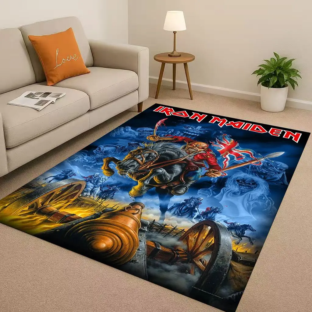 HD I-Iron-M-Maidens Music Sign Living Room Non-Slip Area Rug Soft Carpet for Bedroom Playroom Sofa,Easy Clean Home Decor Doormat