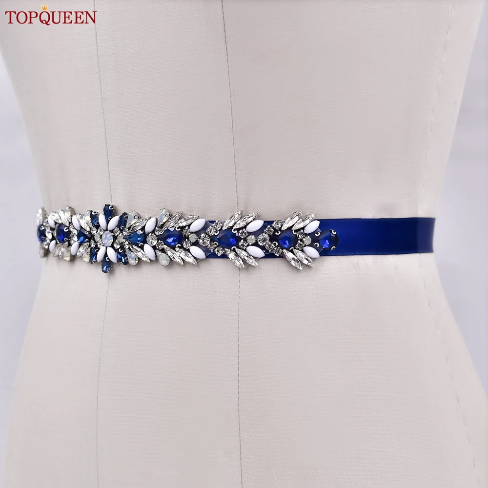 TOPQUEEN S476-ML Wedding Dress Bridal Belt Diamond Applique Blue Evening Gown Waist Decoration Bridesmaid Belt