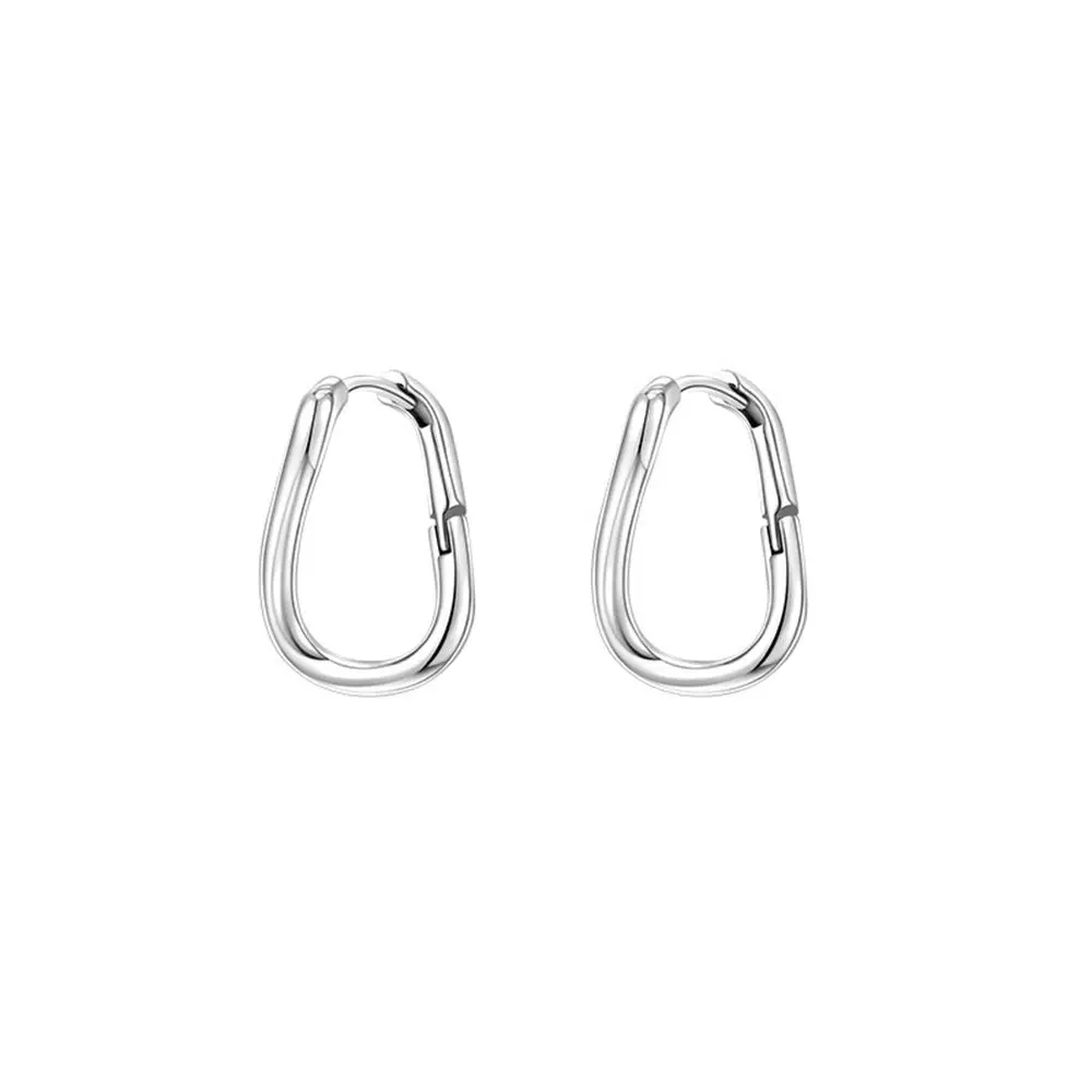 925 Sterling Silver Plain Hoop Stud Earrings New Women\'s Geometric Ear Studs Silver Irregular Dislocation Earring Korean Jewelry
