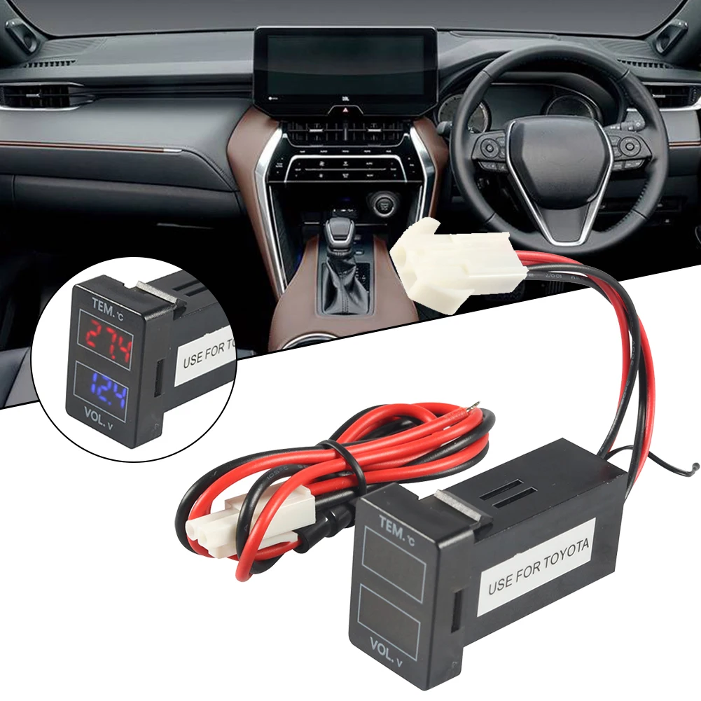 

1PCS Car Digital Voltmeter Temperature Voltage Gauge For Toyota Vehicles' Switch Hole Of 40x20 Mm 12V-24V DC Black Accessories
