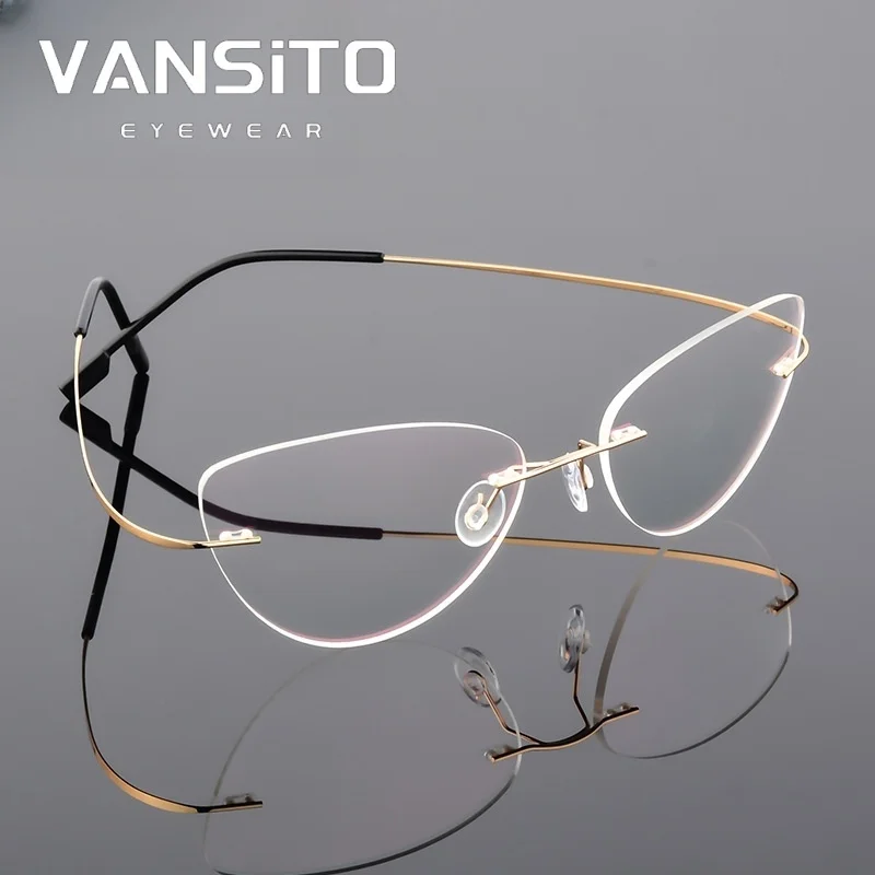 

VANSITO Titanium Alloy Super Elastic Frameless Male and Female Cat-Eye Metal Eyeglass Frames