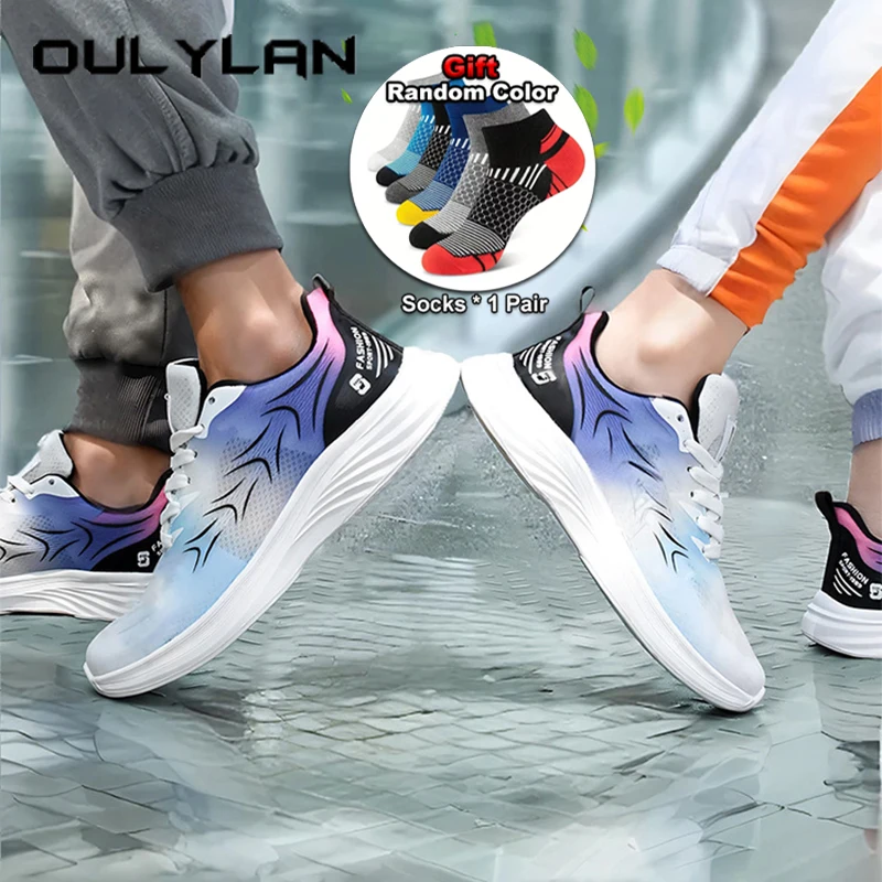 

Oulylan Soft Soled Mixed Color Sports Shoes Couples Mesh Breathable Sneaker Unisex Casual Lightweight Plus Size Running Footwear