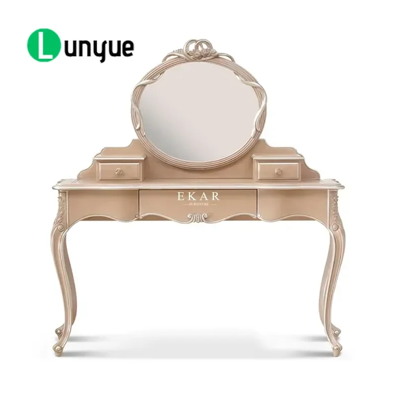 Luxury French Style Solid Ash Wood Dresser with Mirror Antique Makeup Vanity Table for Bedroom Home Furniture Noble Design