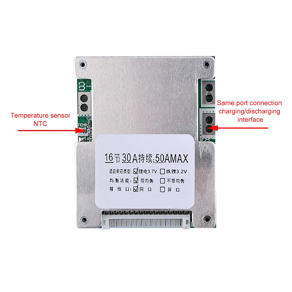 16S 60V 50A 18650 Lithium Battery Charger Protection Board Same Port with Equalization BMS Temperature Control