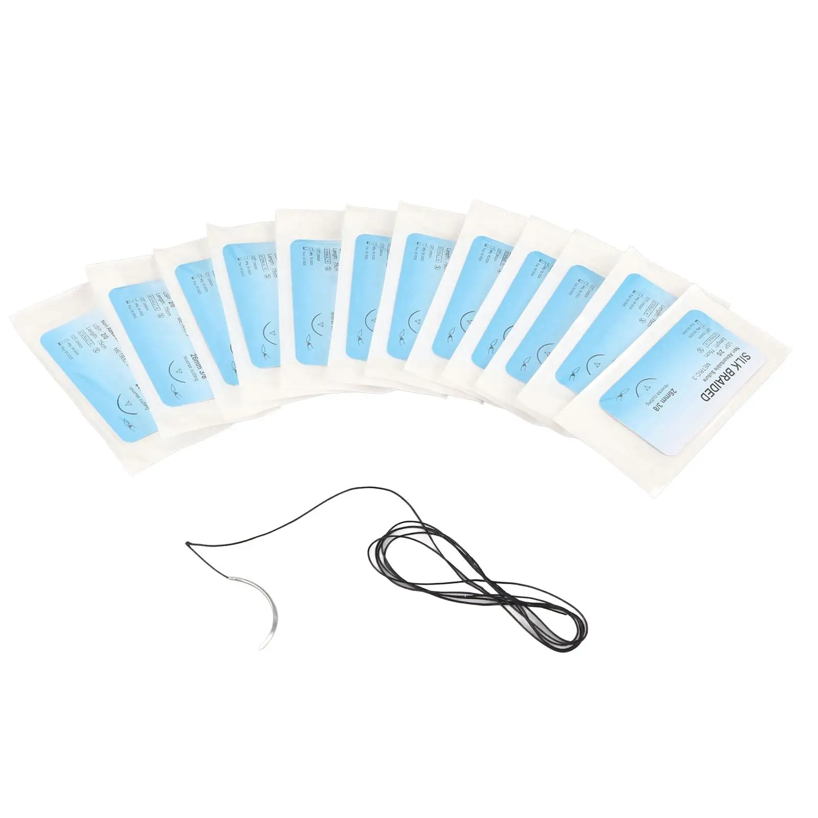 12pcs Silk Suture Thread Set with Needles - 2/0 for training Suturing Kit in Individual Packages