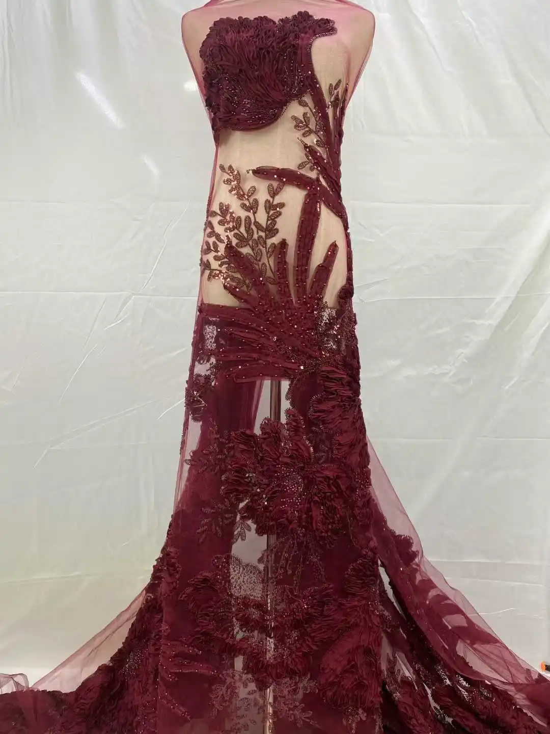 Afrikaanse kralen tule kant stof Franse Nigeriaanse mesh pailletten geborduurde kant stof dames diner jurk naaien