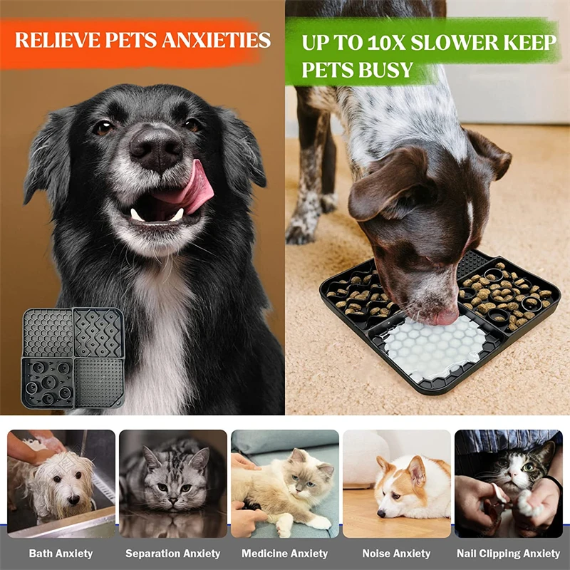 2in1 Slow Feeder Dog Treat Puzzle Licking Mat Cats Bowls with Non-sliping Cups Silicone Sniffing Pad Pet Plate for Dry/Wet Food