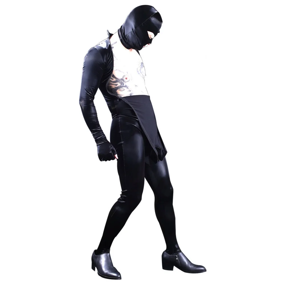 

PU Faux Leather Straitjacket Jumpsuit All-Inclusive Tights Zentai Catsuit One Piece Convex Crotch Zip Shapewear Cosplay Bodysuit