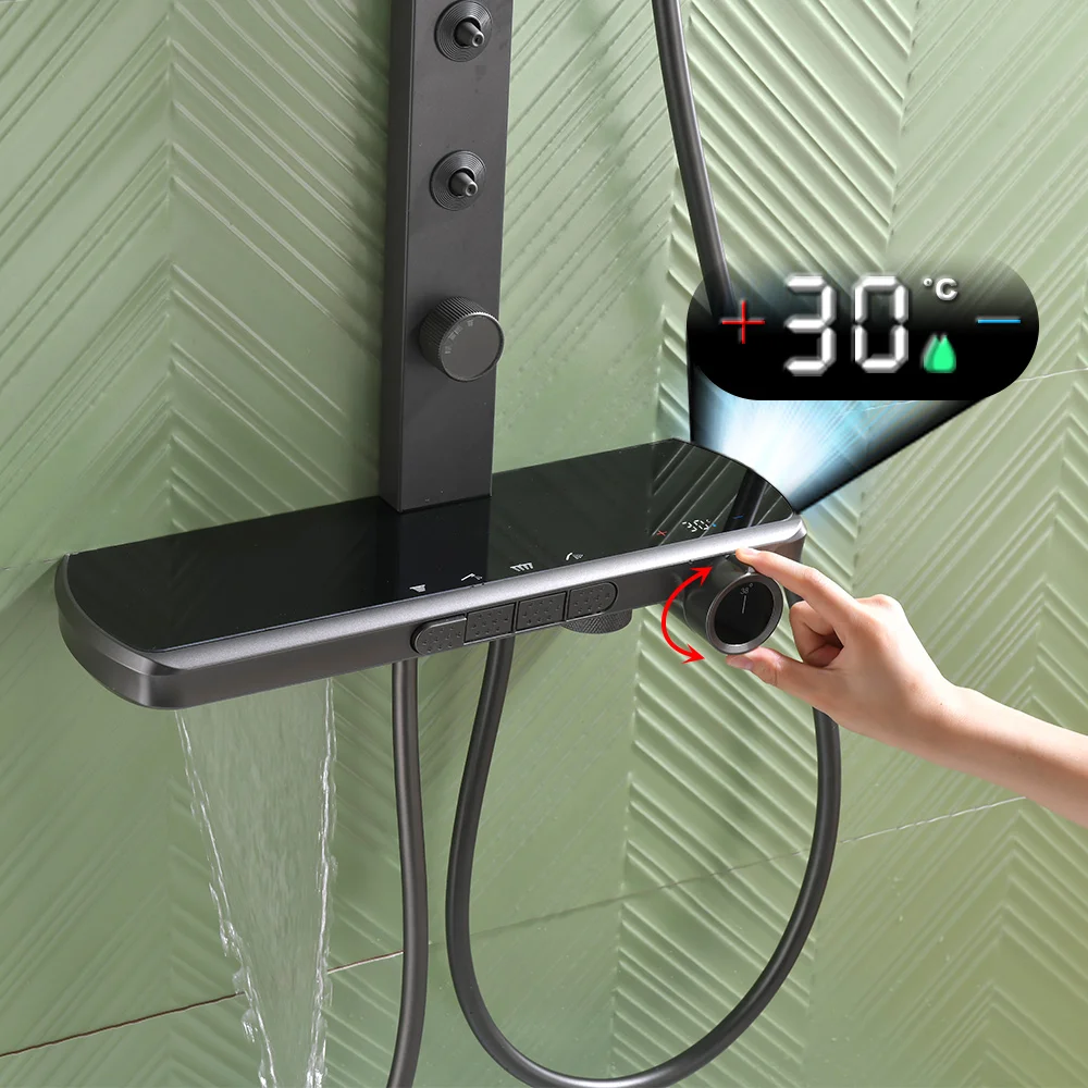 نظام دش سبا الحديث عودة رذاذ طائرة دش مجموعة الذكية الرقمية ثرموستاتي صنبور حوض خلاط صنبور الحمام حوض الاستحمام عمود الدش #3