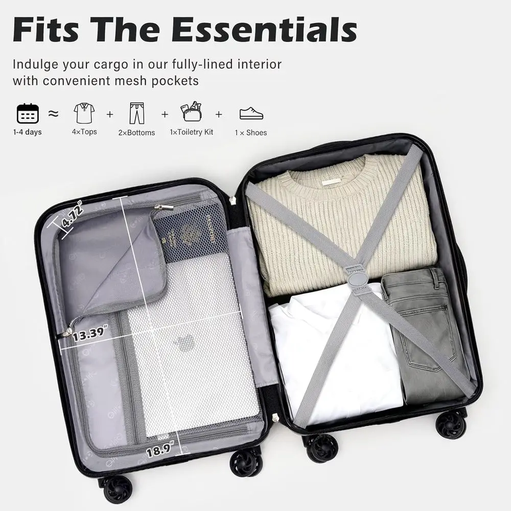 20-inch Gray Hard Shell Spinner Suitcase with TSA Lock and Wheels
