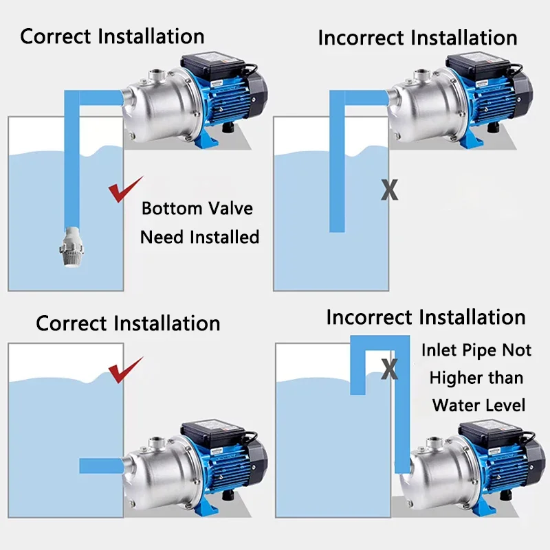 Household Pipeline Booster Pump Temperature Resistance 60℃ Water Pump Stainless Steel Self-Priming Pump Jet Pump 220V 1000W