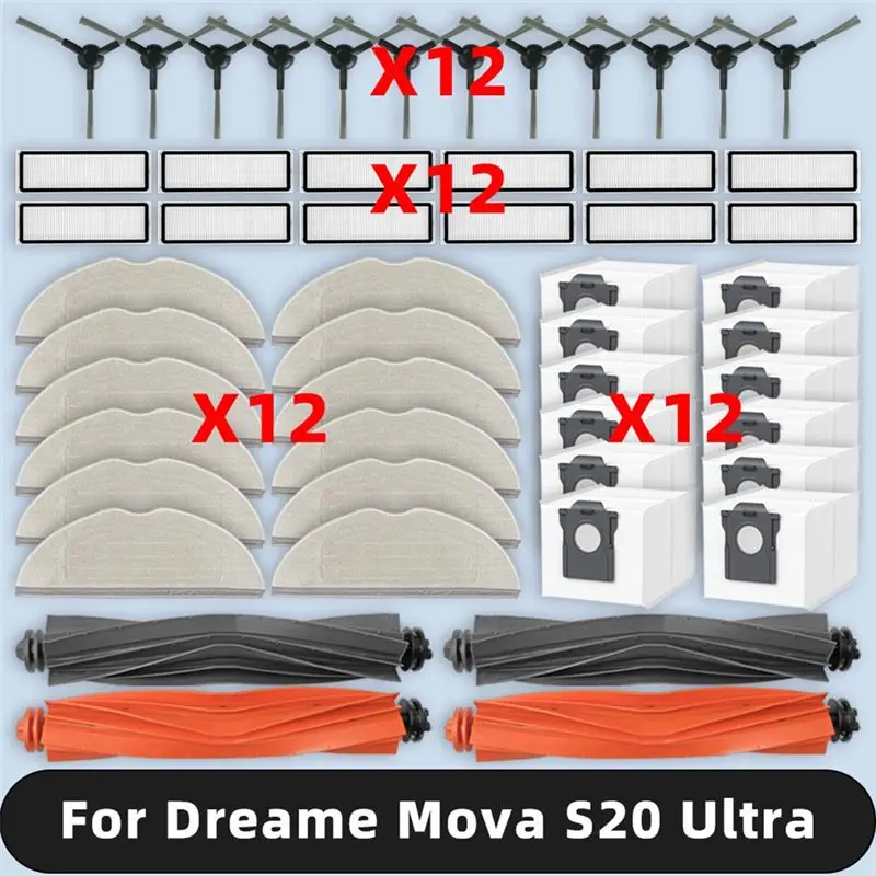 AT21-For Dreame Mova S20 Ultra / RLM71CE Spare Parts Main Side Brush Hepa Filter Mop Pad Dust Bags Accessories