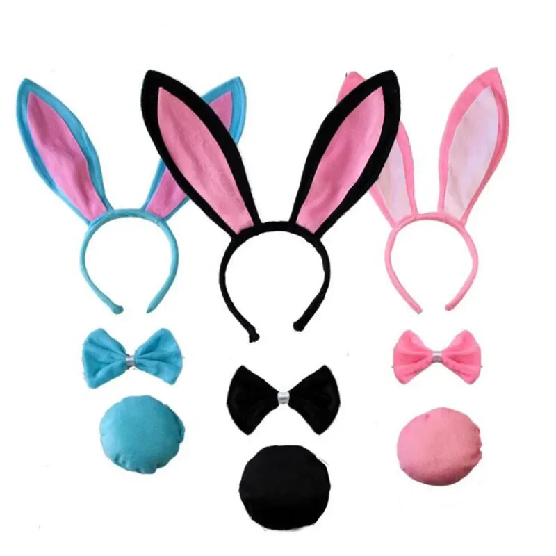 Party Women Girl Sexy Bunny Ears Headband Tail Tie Rabbit Birthday  Animal   Hair Bands  Plush  Halloween Costume Cosplay