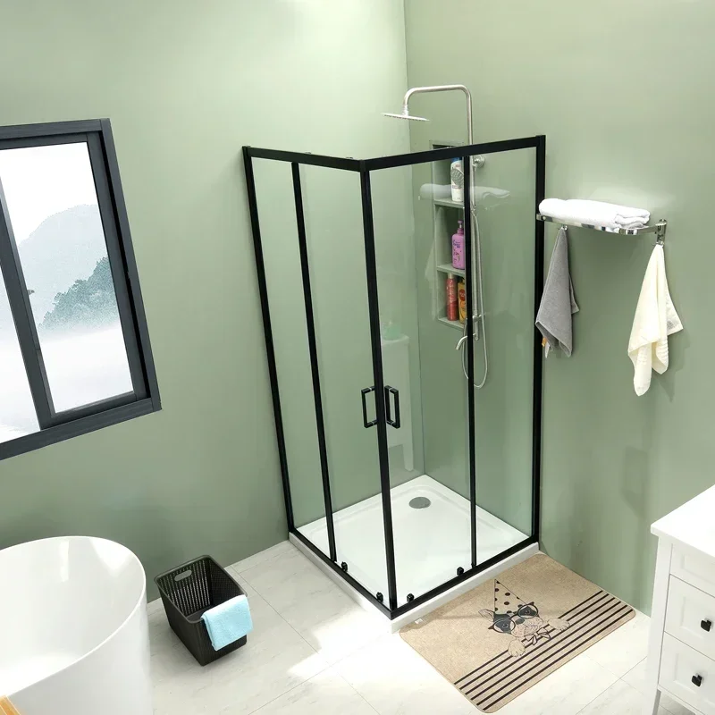 

#For New Modern Square Aluminum Alloy Waterproof Clear Tempered Glass Double Sliding Door Bathroom Shower Room Cabin