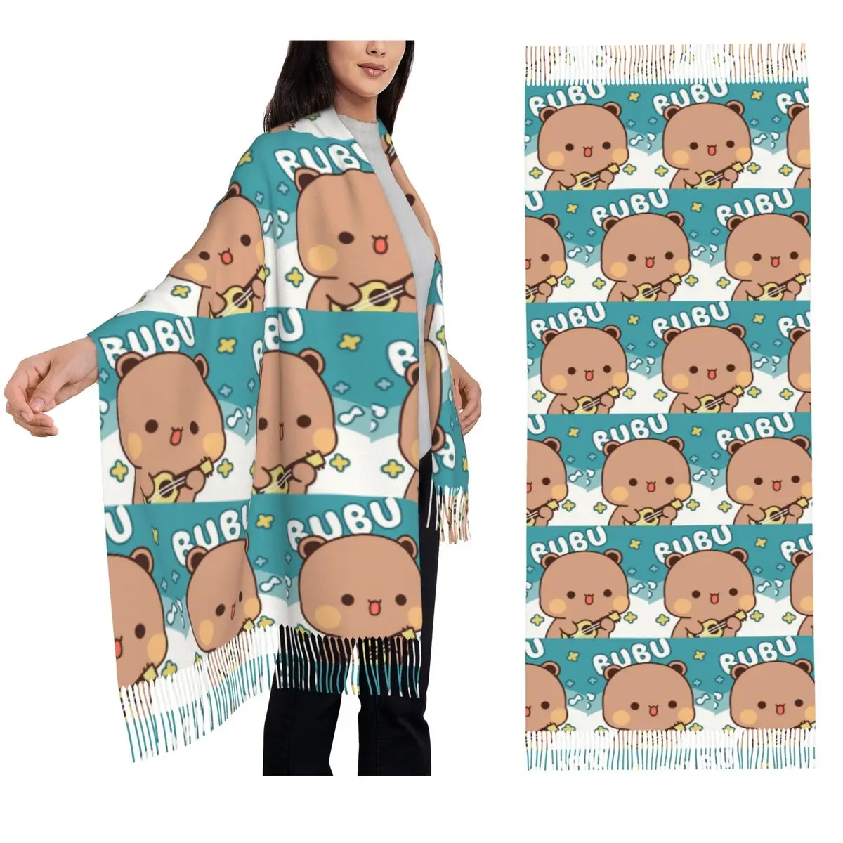 Bubu Dudu الذهاب إلى النوم الباندا والدب وشاح شرابة الأوشحة النساء شالات دافئة لينة ويلتف كبير الخريف الشتاء شال التفاف