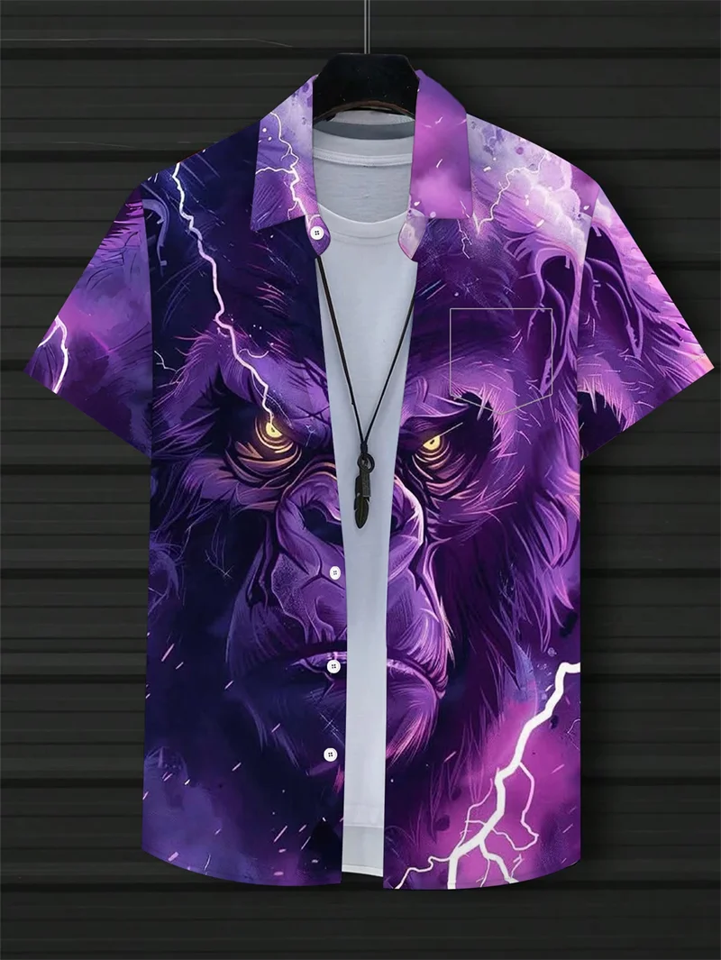 

Новая 3D-печатная гавайская рубашка для мужчин, летняя рубашка с пуговицами и воротником, стильная рубашка с животным принтом, уличная мода, короткий рукав.